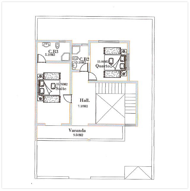 Plan du 1er étage Villa Caravela Cap Vert